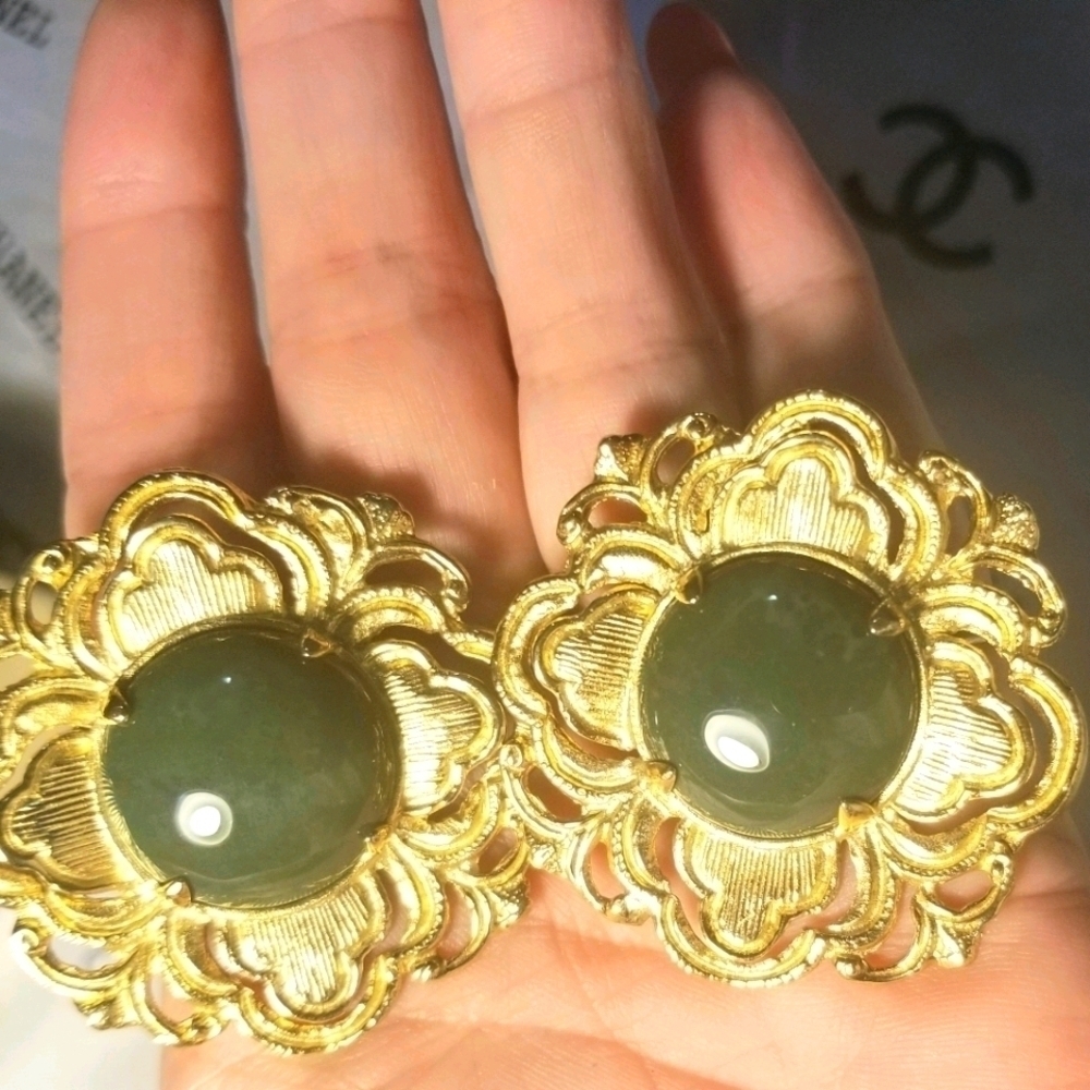 Stephen Dweck Jade RARE HUGE RUNWAY Sterling Earrings - Picture 4 of 7